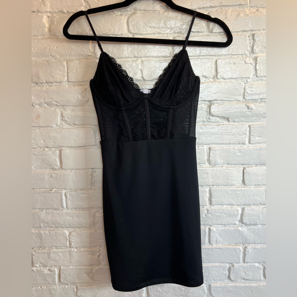 Black Mesh and Lace Mini Dress